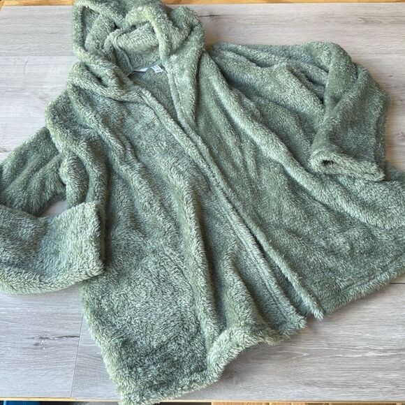 Denim & Co. Shimmer Sherpa Long Sleeve‎ Open Front Jacket green Small NWT in pkg - Picture 7 of 8